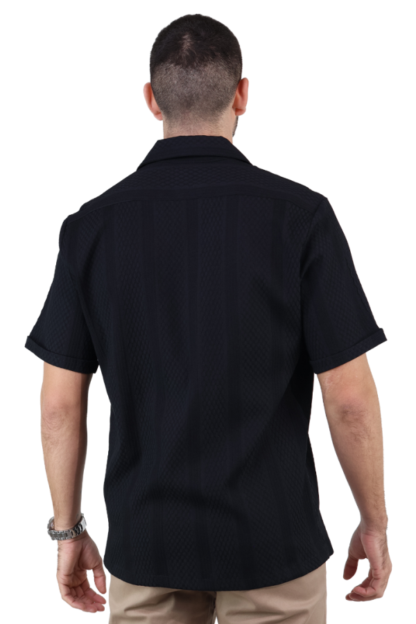 Camisa Negra Manga Corta de Algodón Textura Moderna Stretch para Hombre